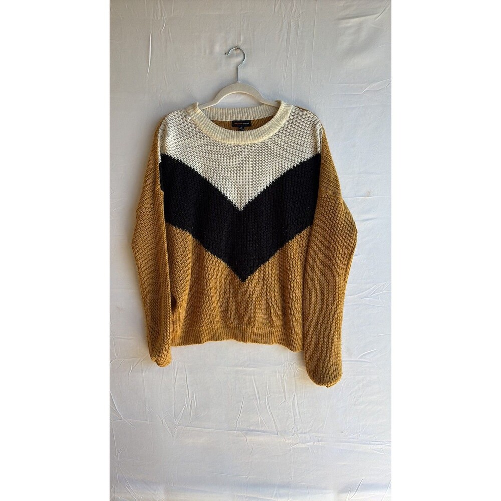 Ambiance Apparel Mustard Yellow & Black Chevron Colorblock Sweater